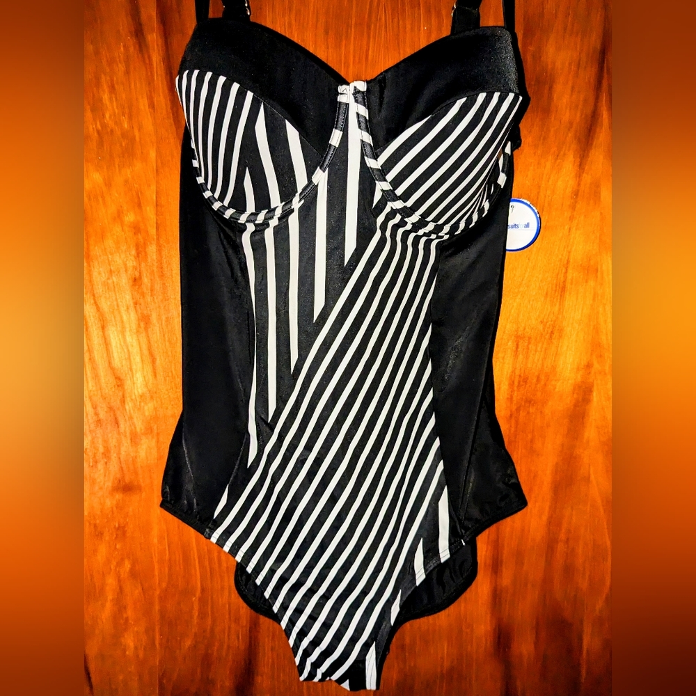 Black and White Striped Swimsuit